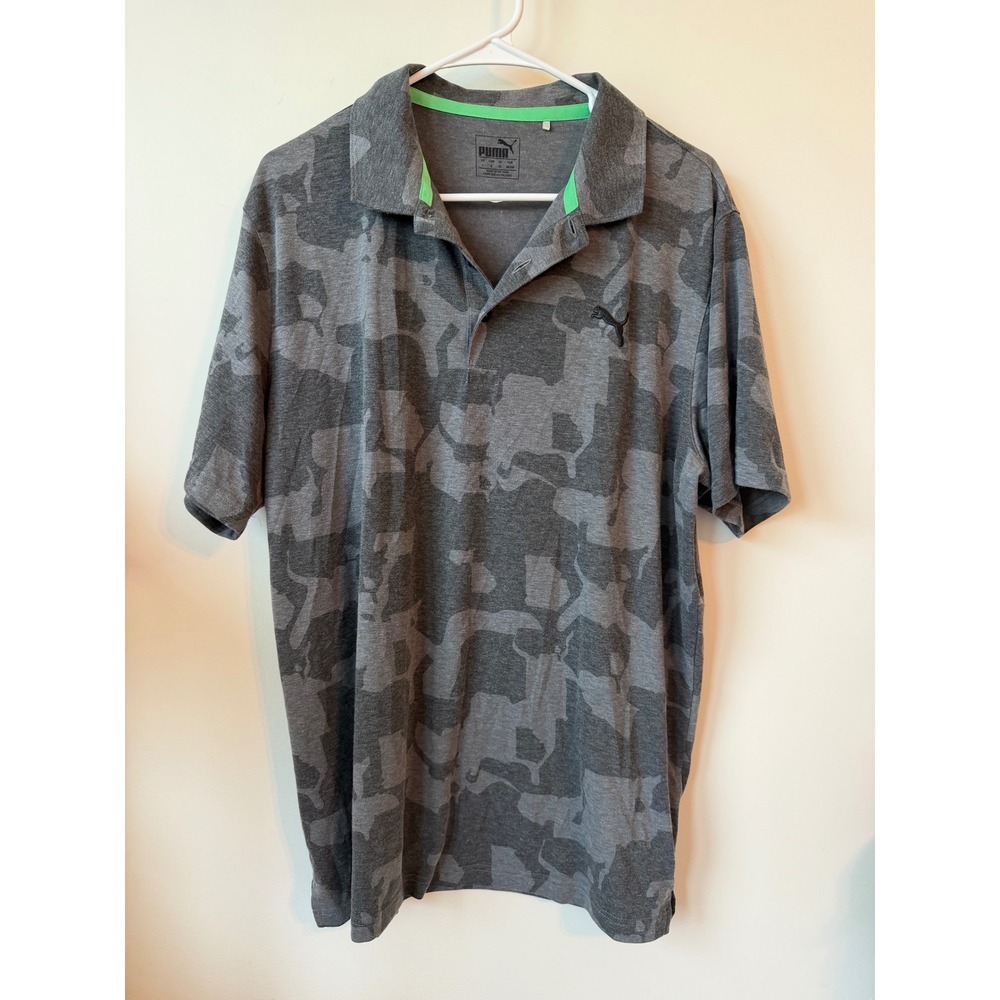 Puma Mens Grey Camo Short Sleeve Polo Shirt Large Golf Activewear